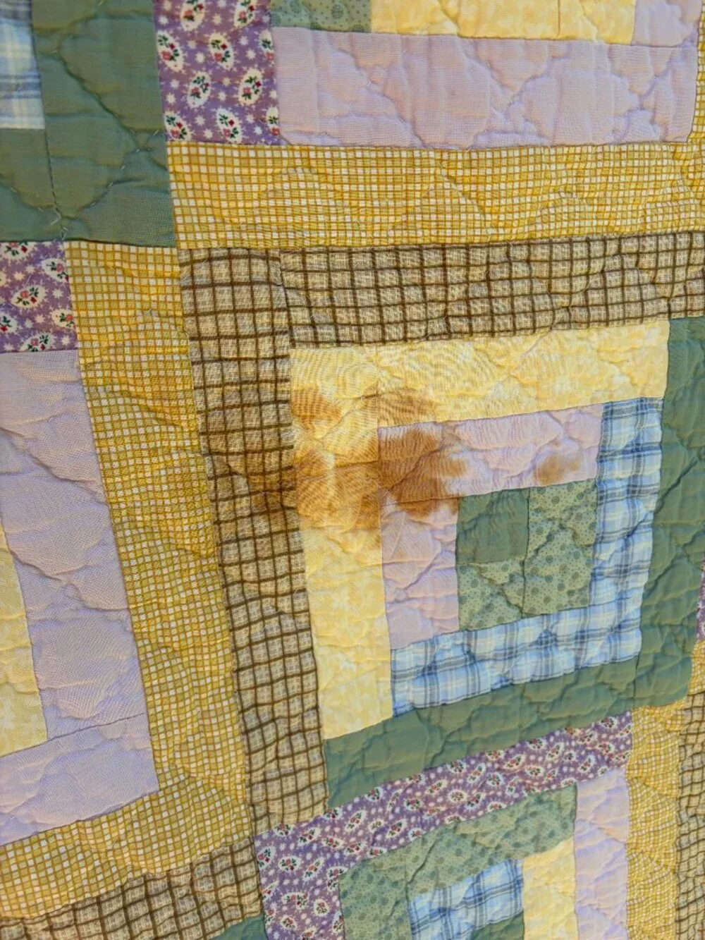 Vintage Log Cabin Quilt | Large Handmade Pastel Patchwork Quilt | 84